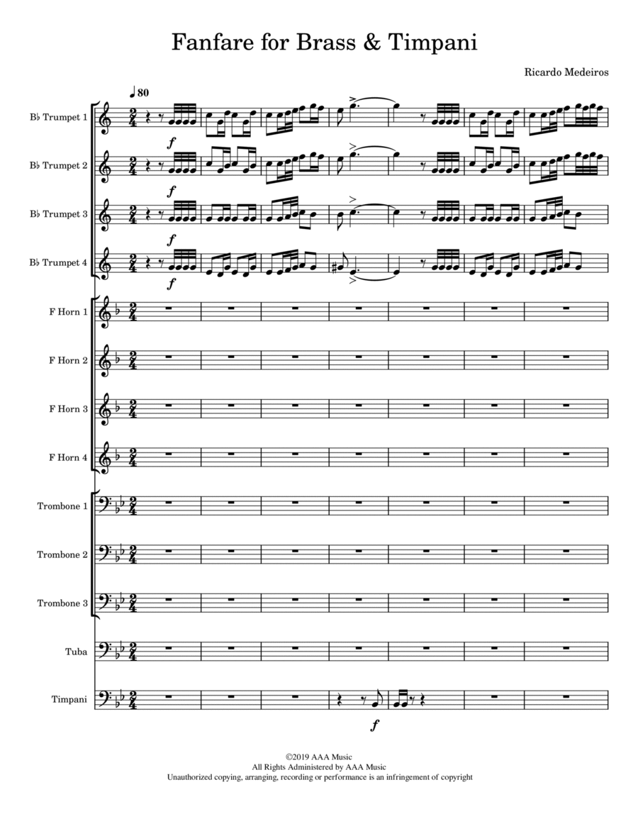 Fanfare for Brass & Timpani Horn scores gallery preview page 1