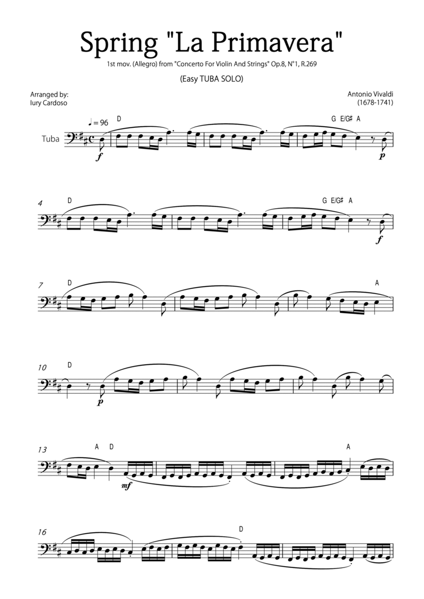 "Spring" (La Primavera) by Vivaldi - Easy version for TUBA SOLO image number null
