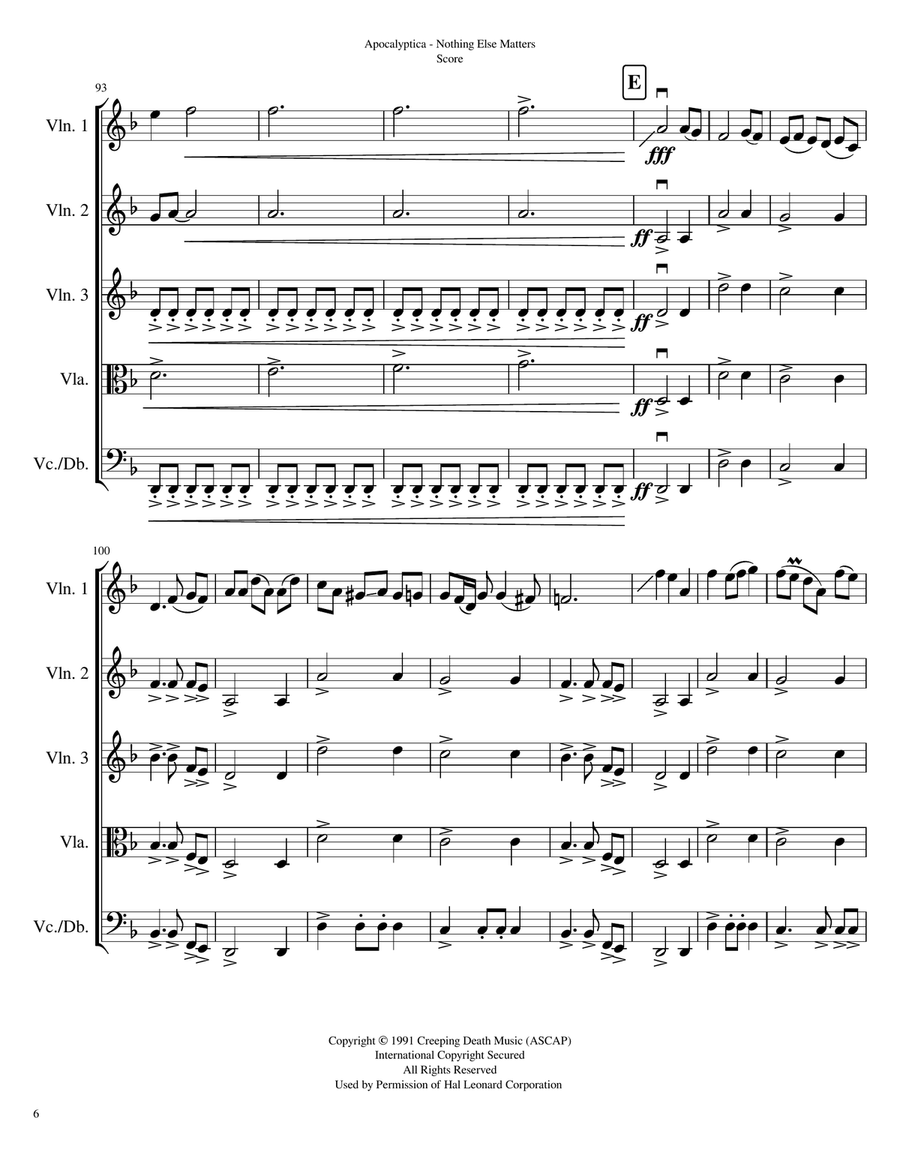 Nothing Else Matters String Quintet scores gallery preview page 6