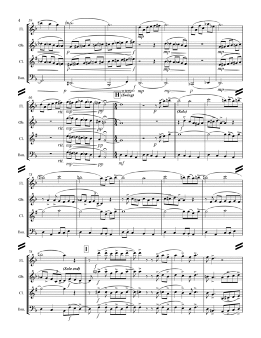 Smoke On The Water Woodwind Quartet scores gallery preview page 5
