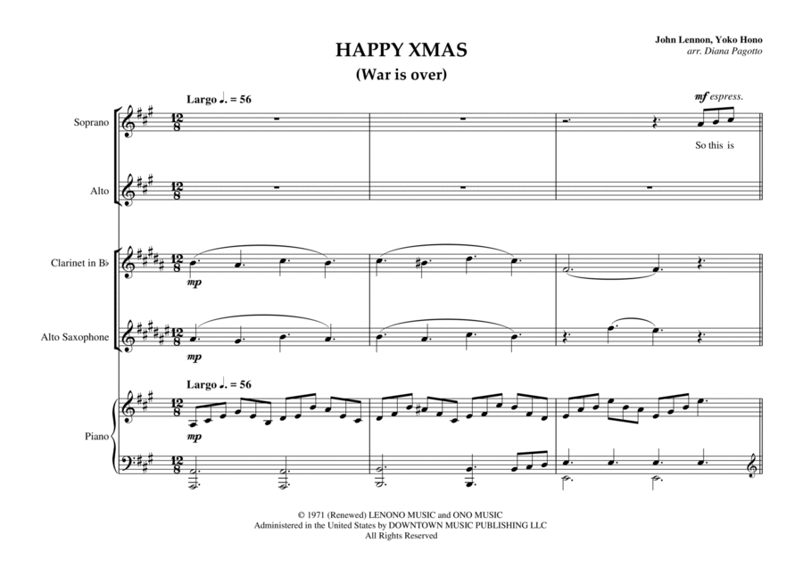 Happy Xmas (war Is Over) Alto Saxophone scores gallery preview page 1