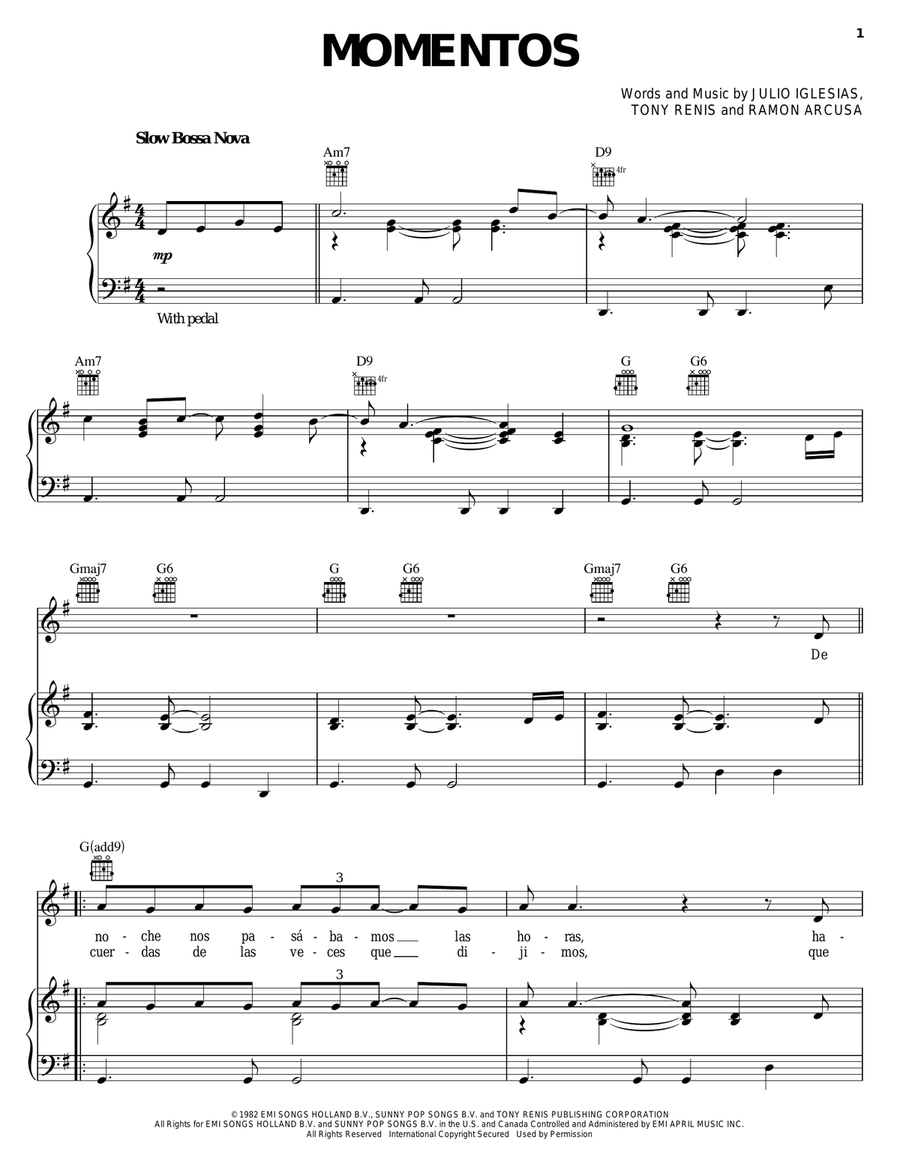 Momentos Piano, Vocal, Guitar scores gallery preview page 1
