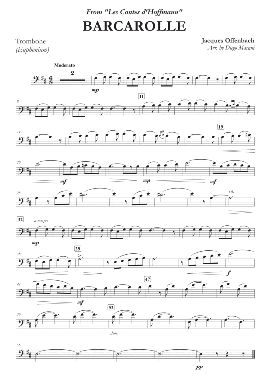 Offenbach's Barcarolle for Trombone (or Euphonium) and Piano Chamber Music scores gallery preview page 1