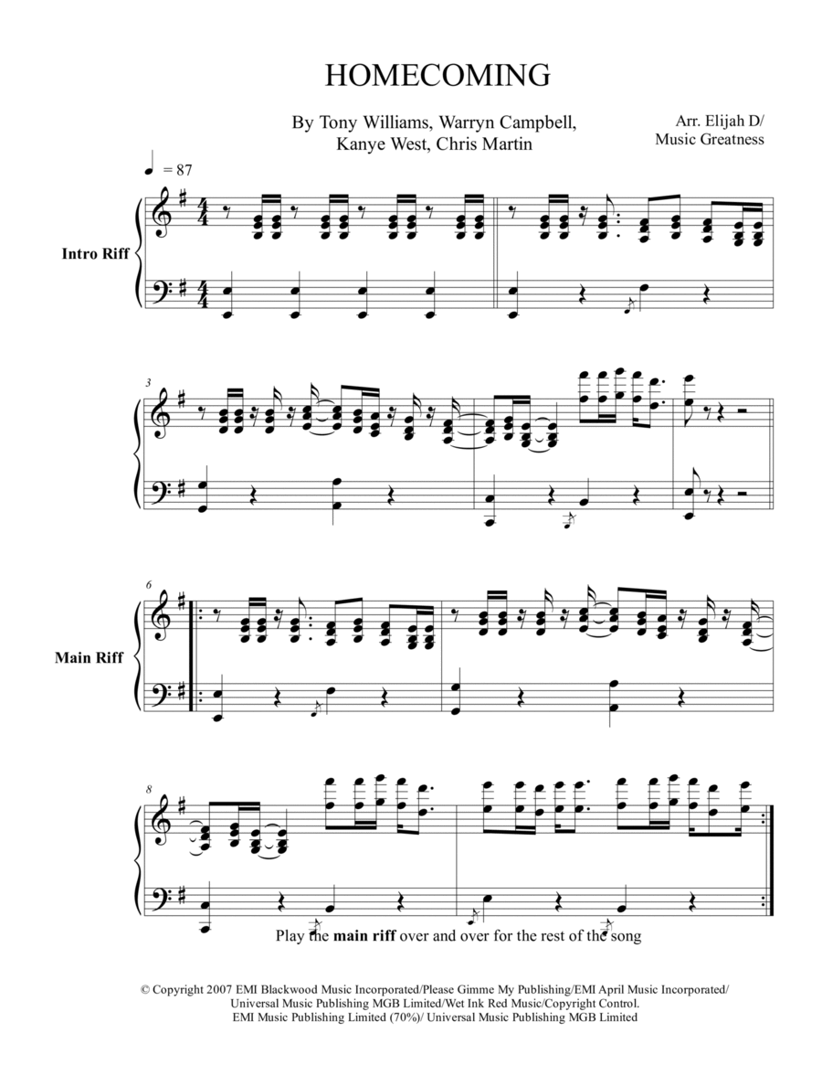 Homecoming Piano Solo scores gallery preview page 1