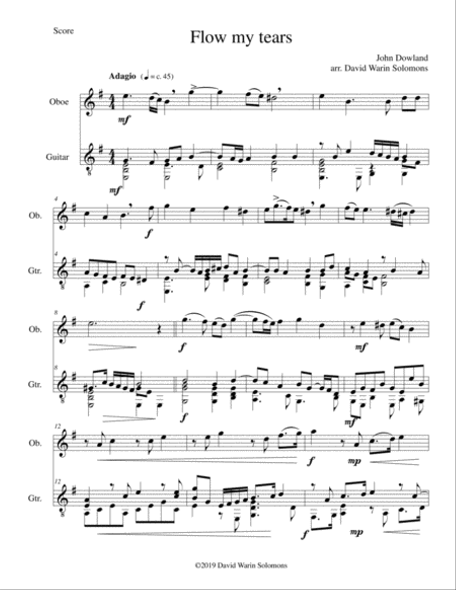 Flow my tears for oboe and guitar (without divisions) Oboe Solo scores gallery preview page 1