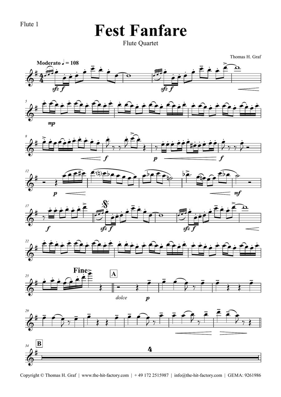 Fest Fanfare - Classical Festive Fanfare - Opener - Flute Quartet Flute Quartet scores gallery preview page 4