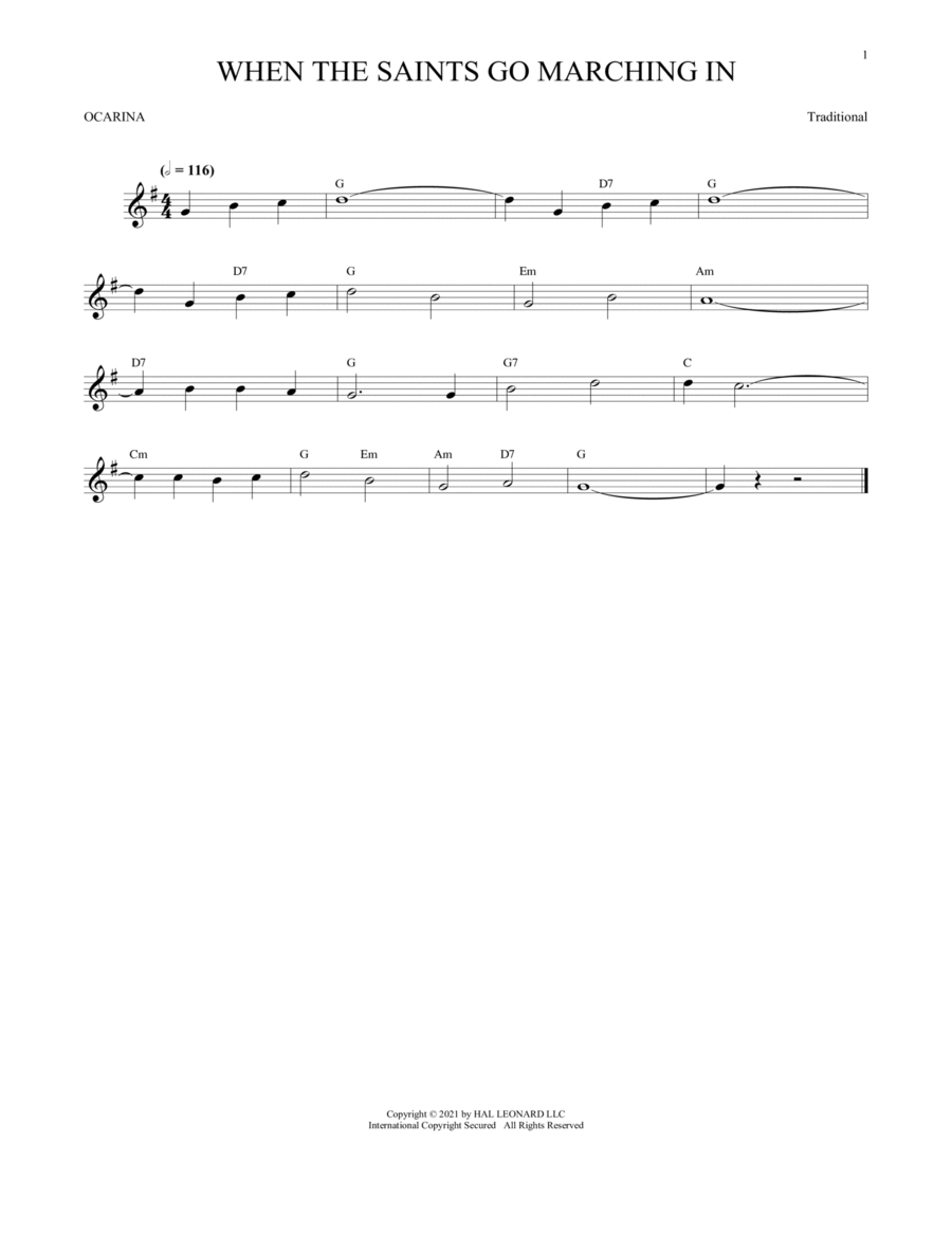 When The Saints Go Marching In (arr. Cris Gale) Ocarina scores gallery preview page 1