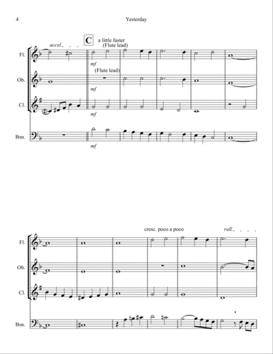 Yesterday Woodwind Quartet scores gallery preview page 4