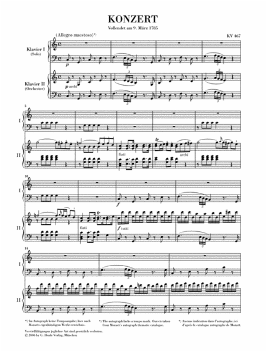 Concerto for Piano and Orchestra C Major K.467 Piano Solo scores gallery preview page 2