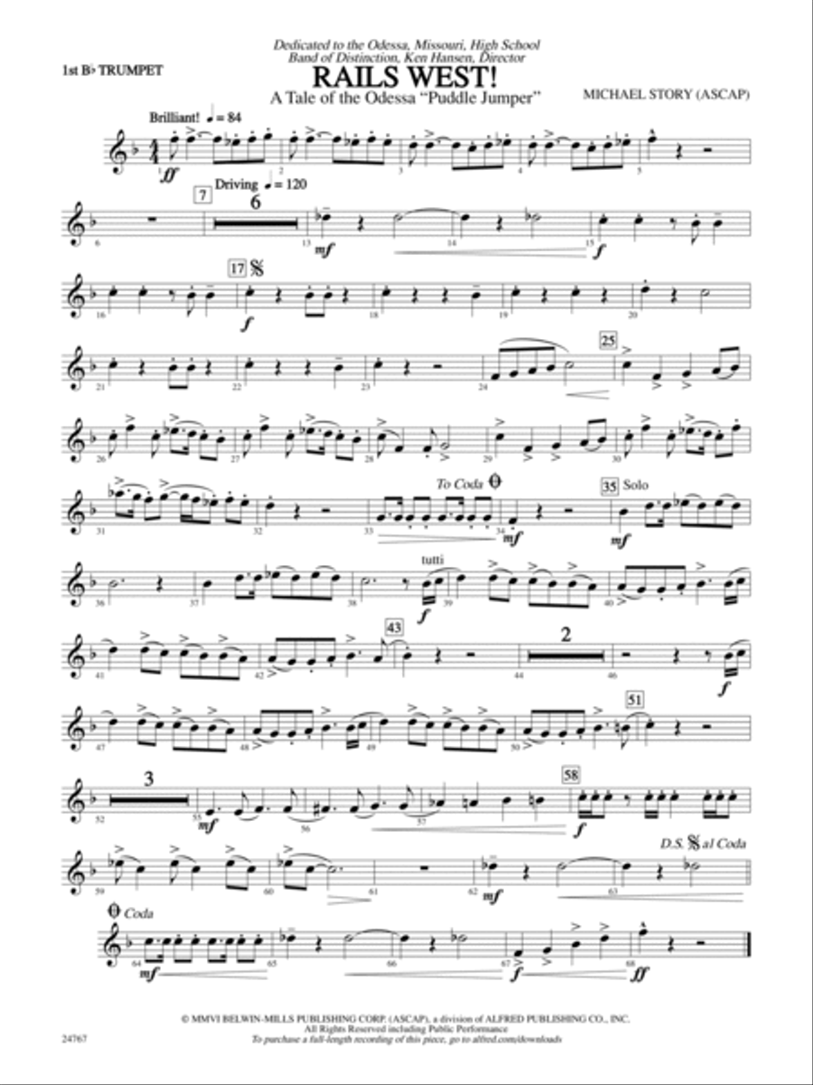 Rails West! (A Tale of the Odessa Puddle Jumper) 1st Bflat Trumpet by