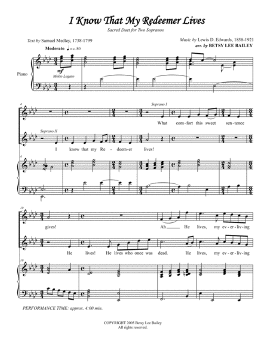 I Know that My Redeemer Lives - Duet Vocal Duet scores gallery preview page 2