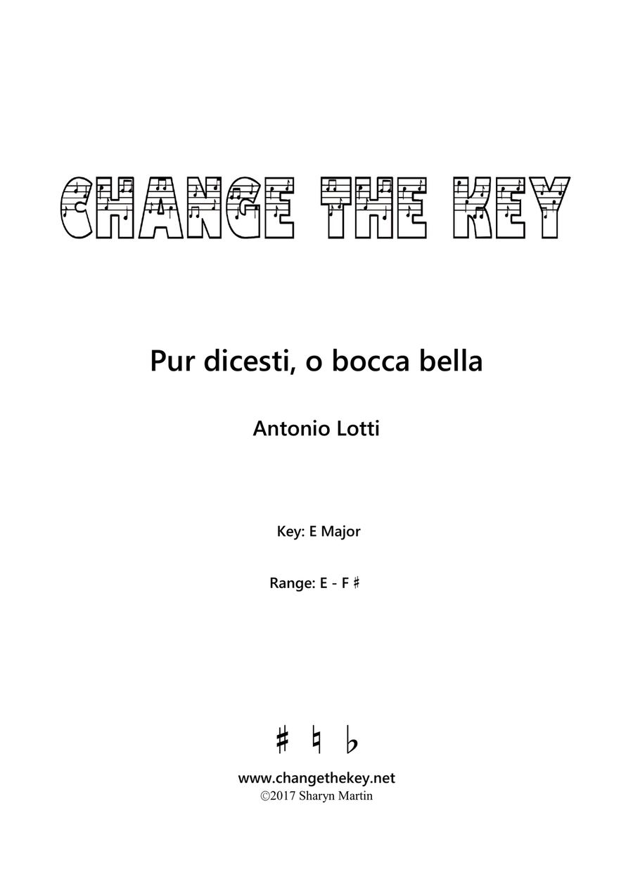 Pur dicesti, o bocca bella - E Major Voice Solo scores gallery preview page 1