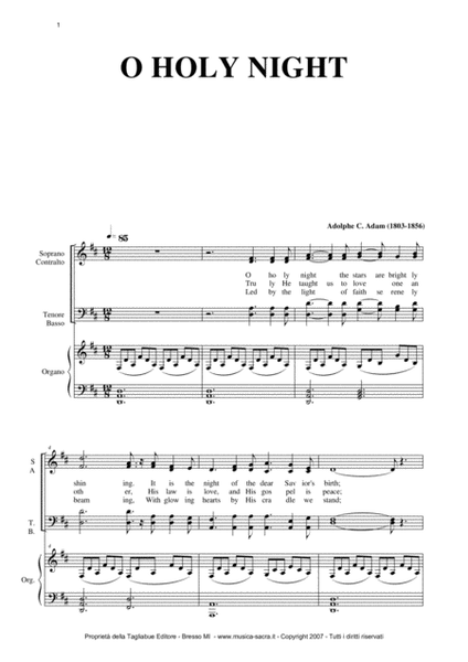 O HOLY NIGHT - A. ADAM - SATB Choir and organ image number null