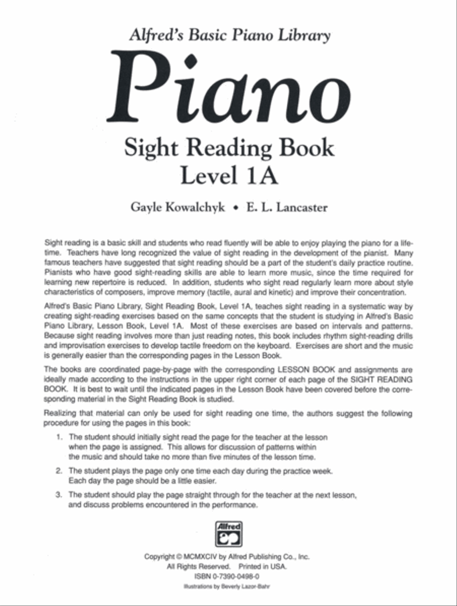 Alfred's Basic Piano Course Sight Reading, Level 1A Piano Method scores gallery preview page 2