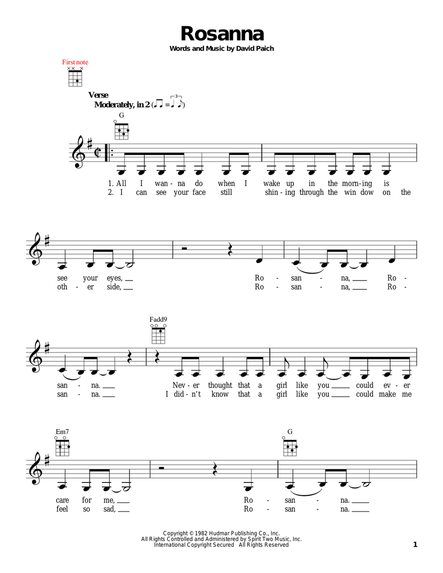 Rosanna Ukulele scores gallery preview page 1