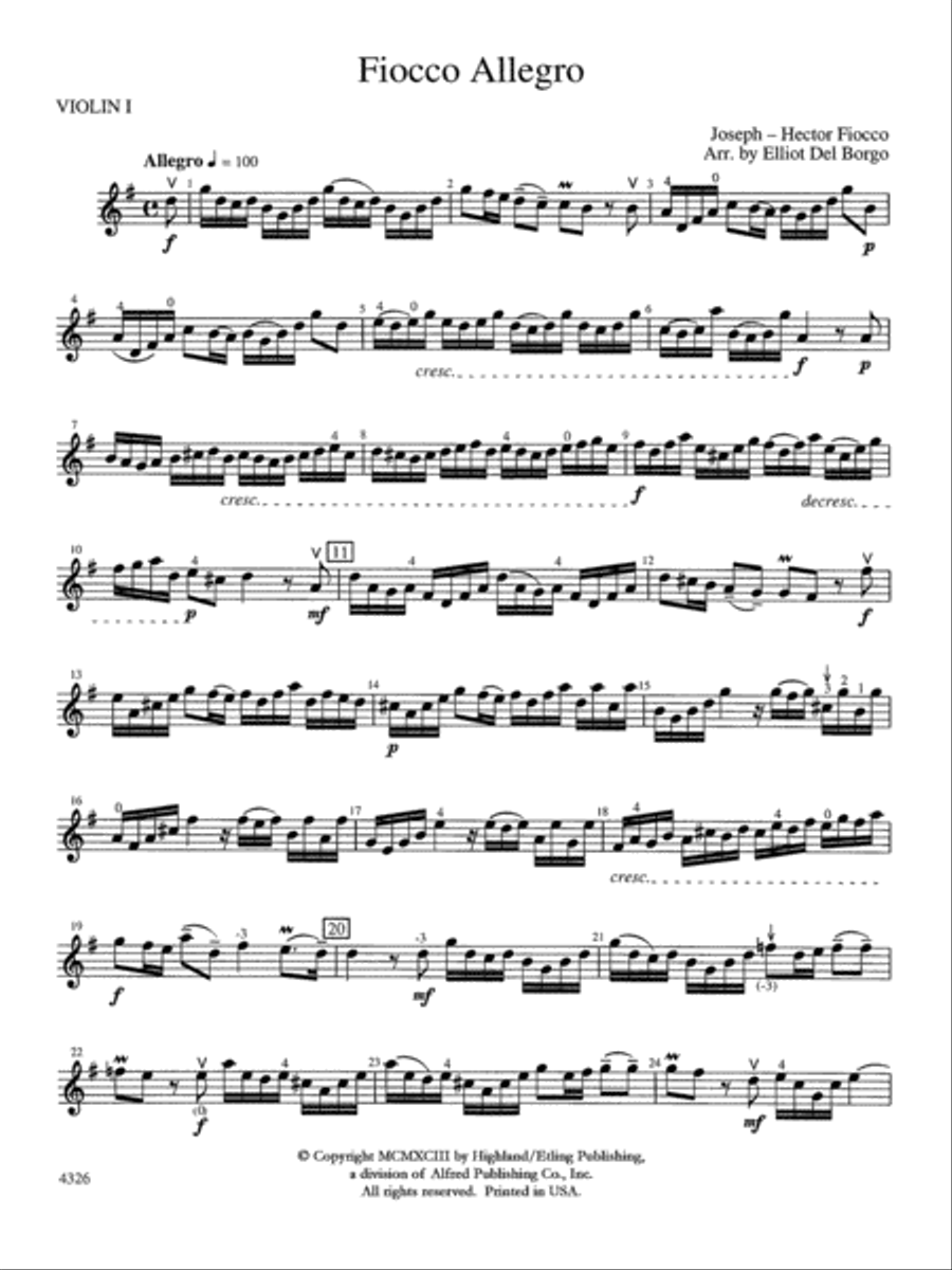 Fiocco Allegro: 1st Violin