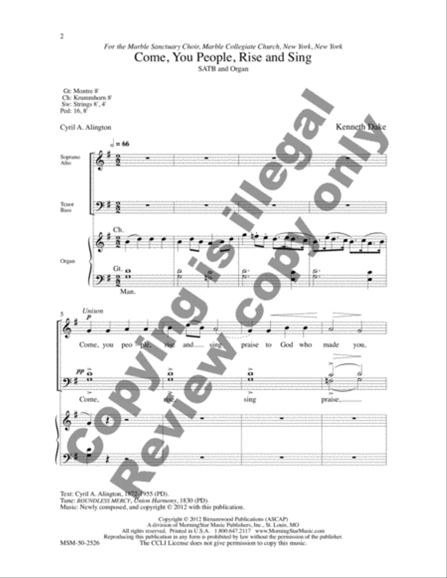 Come, You People, Rise and Sing 4-Part scores gallery preview page 2