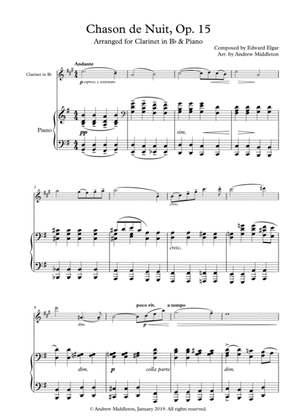 Chanson de nuit Op. 15 arranged for Clarinet and Piano