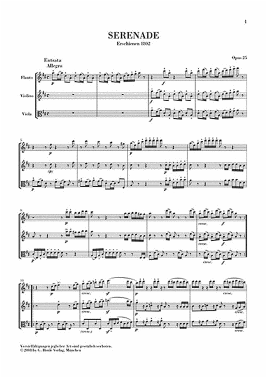 Serenade for Flute, Violin and Viola in D Major, Op. 25 Flute scores gallery preview page 4