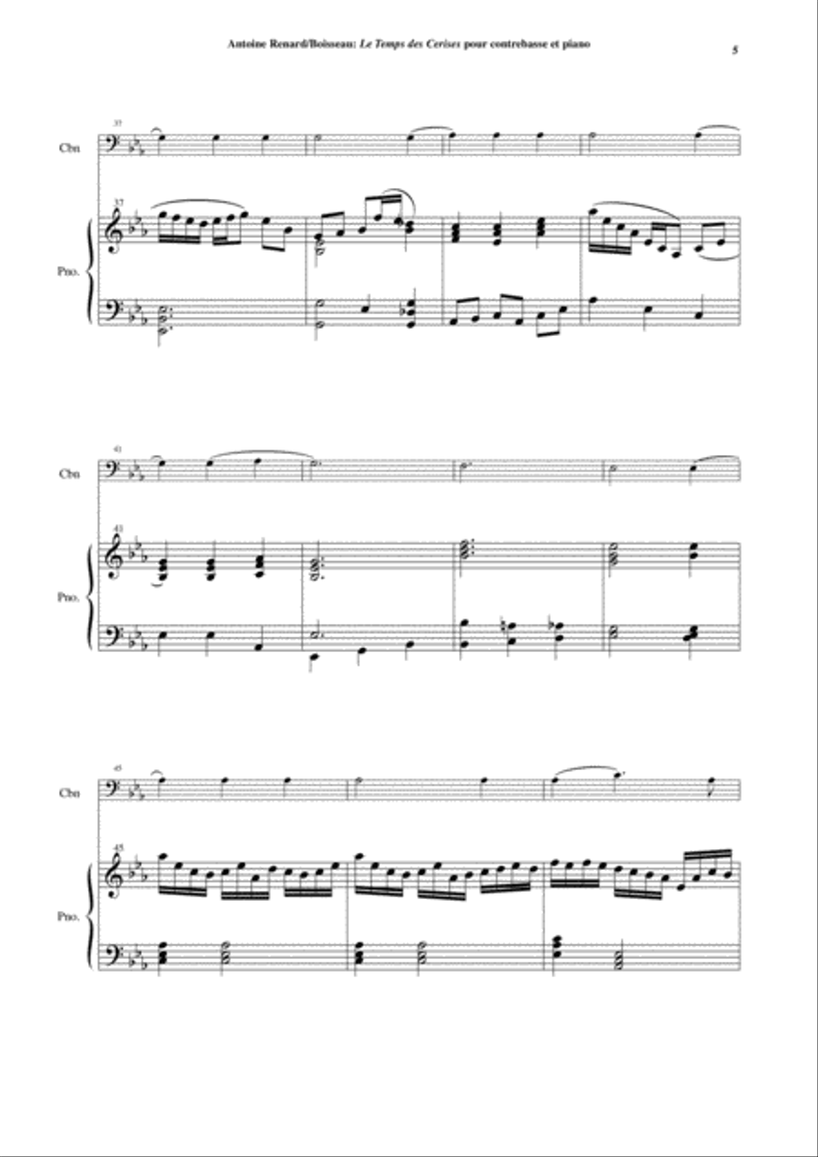 Antoine Renard: Le Temps des Cerises, arranged for contrabass and piano Double Bass scores gallery preview page 5