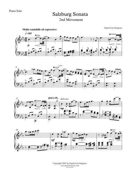 Salzburg Sonata for Piano (2nd Mvt. 'Molto cantabile ed espressivo') image number null