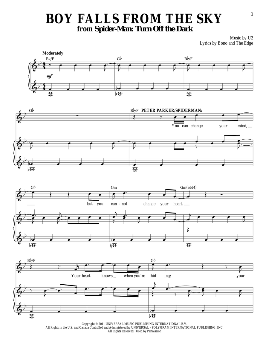 Boy Falls From The Sky Boy Falls From The Sky Piano, Vocal scores gallery preview page 1