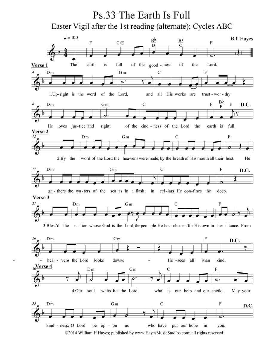 Psalm 33: The Earth Is Full (Easter Vigil 1st psalm alternate) Small Ensemble scores gallery preview page 1