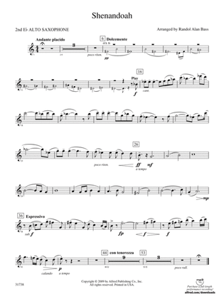 Book cover for Shenandoah: 2nd E-flat Alto Saxophone