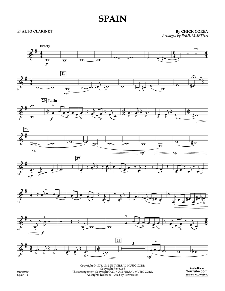 Spain - Eb Alto Clarinet Spain - Eb Alto Clarinet Concert Band scores gallery preview page 1