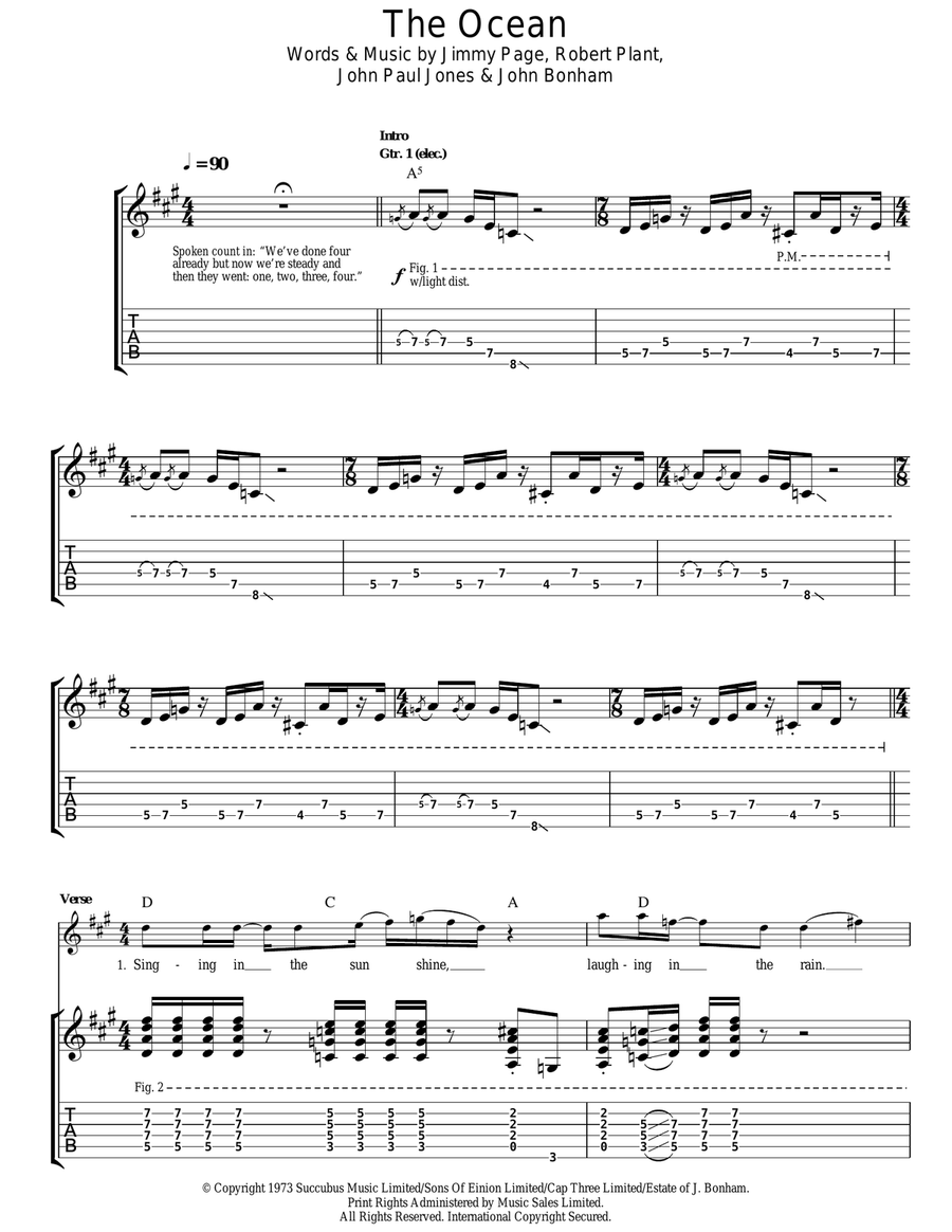 The Ocean Guitar Tablature scores gallery preview page 1