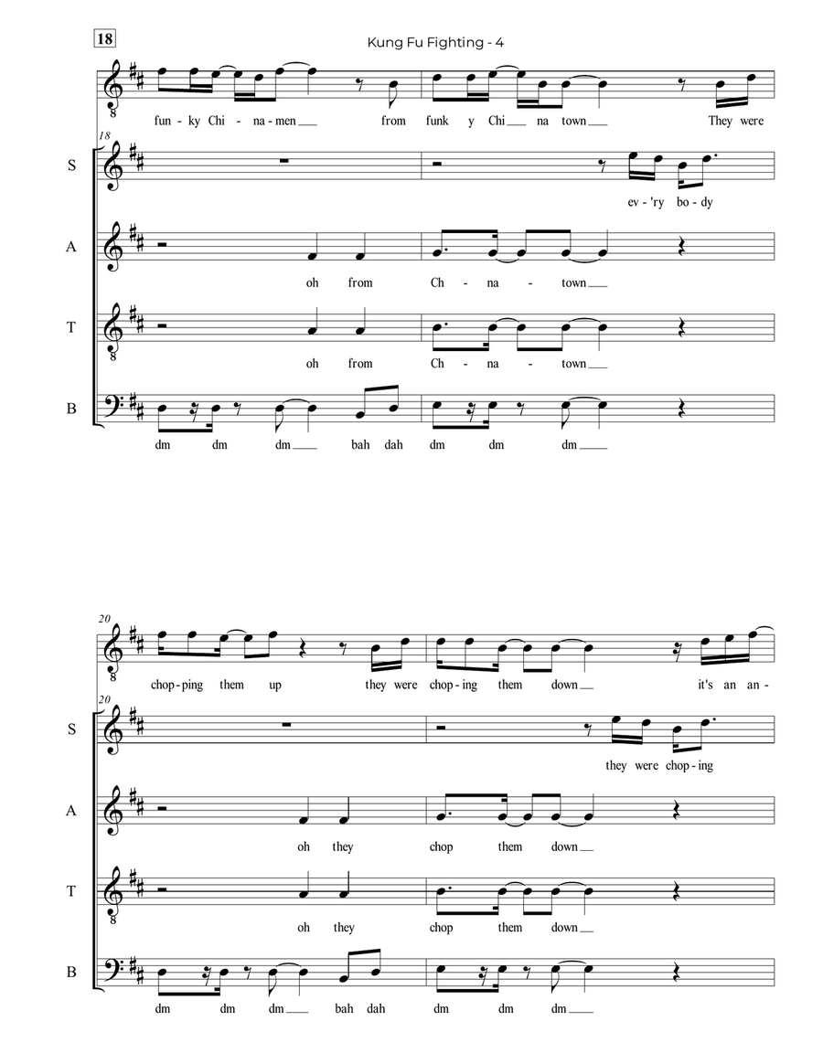 Kung Fu Fighting 4-Part scores gallery preview page 4