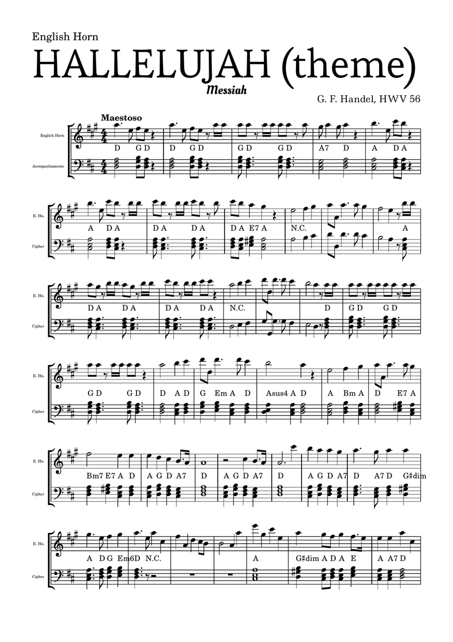 Aleluia (HALLELUJAH), of the Messiah - for English Horn and accompaniment Small Ensemble scores gallery preview page 2