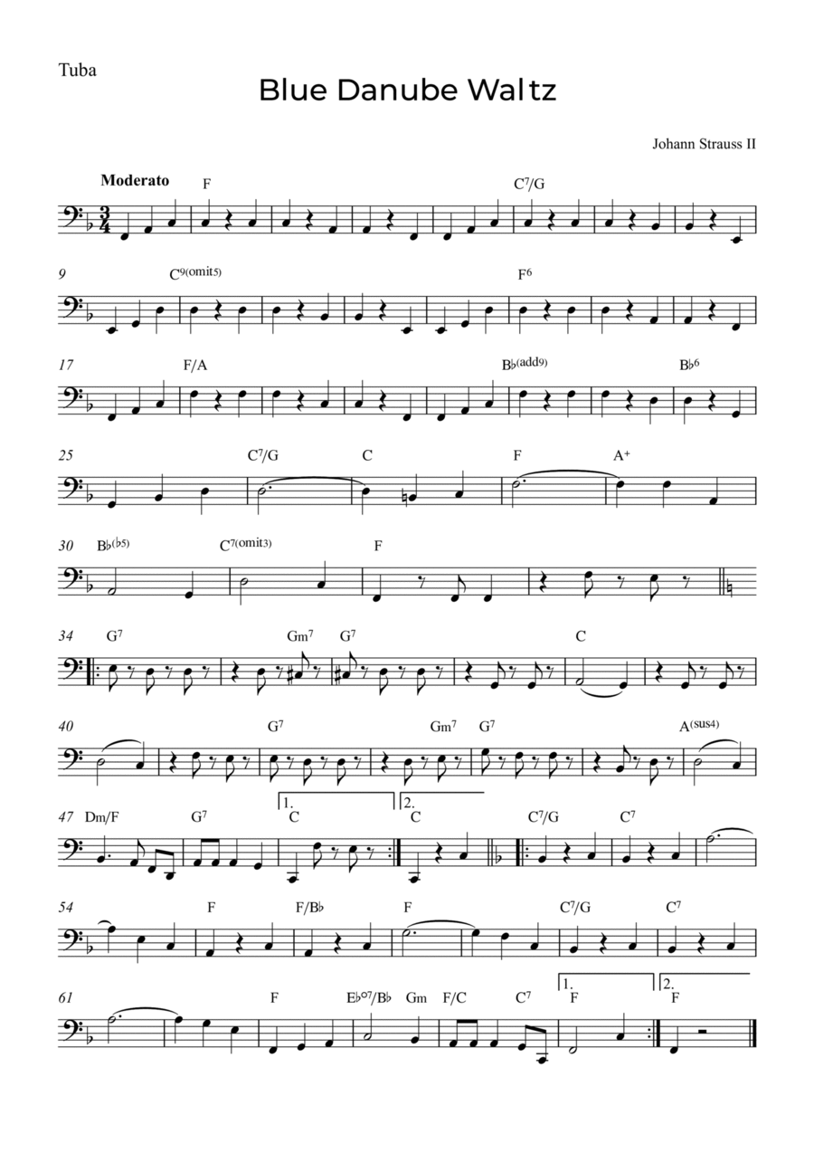 Blue Danube Waltz Tuba scores gallery preview page 1