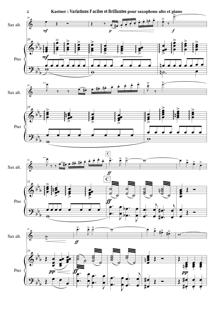 Jean-Georges Kastner: Variations Faciles et Brillantes for alto saxophone and piano Alto Saxophone scores gallery preview page 4