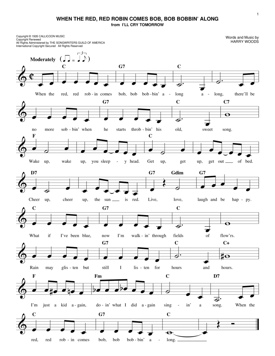 When The Red, Red Robin Comes Bob, Bob Bobbin' Along Piano scores gallery preview page 1