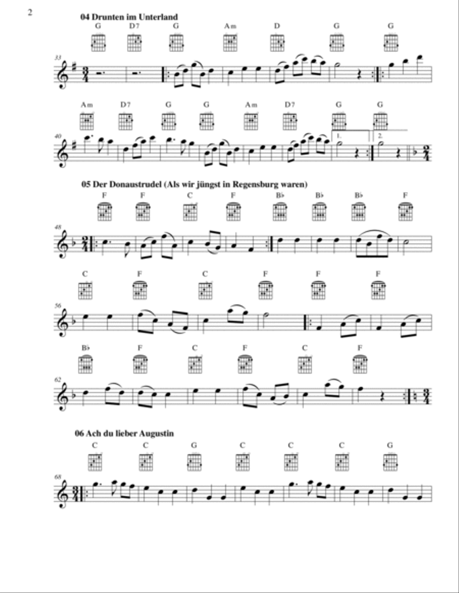 10 Volkslieder - Simple arrangements of 10 German folk songs (flute and guitar chords) Flute scores gallery preview page 2