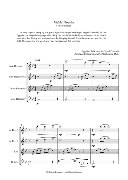 MAHLA NOURHA (arabic song) - recorder quartet image number null