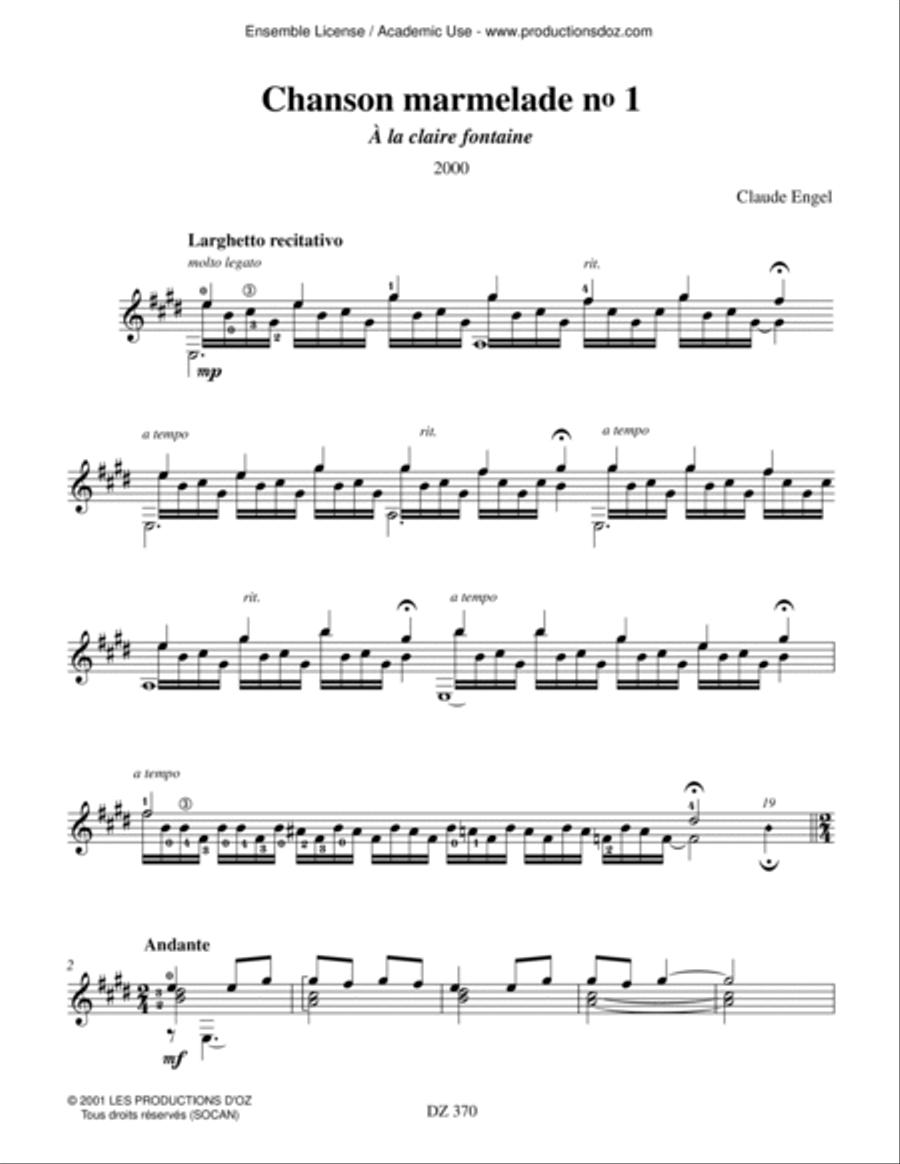 Chanson marmelade no 1 Classical Guitar scores gallery preview page 3