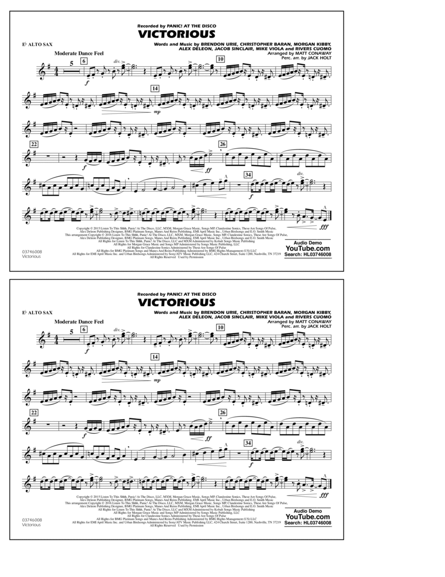 Victorious - Eb Alto Sax Alto Saxophone scores gallery preview page 1
