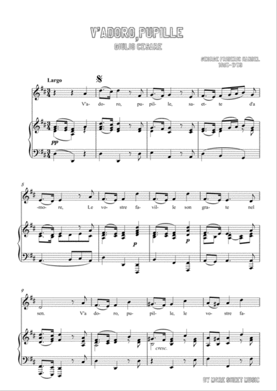 Handel-V'adoro,pupille in D Major,for Voice and Piano Handel-V'adoro,pupille in D Major,for Voice and Piano Voice Solo scores gallery preview page 3