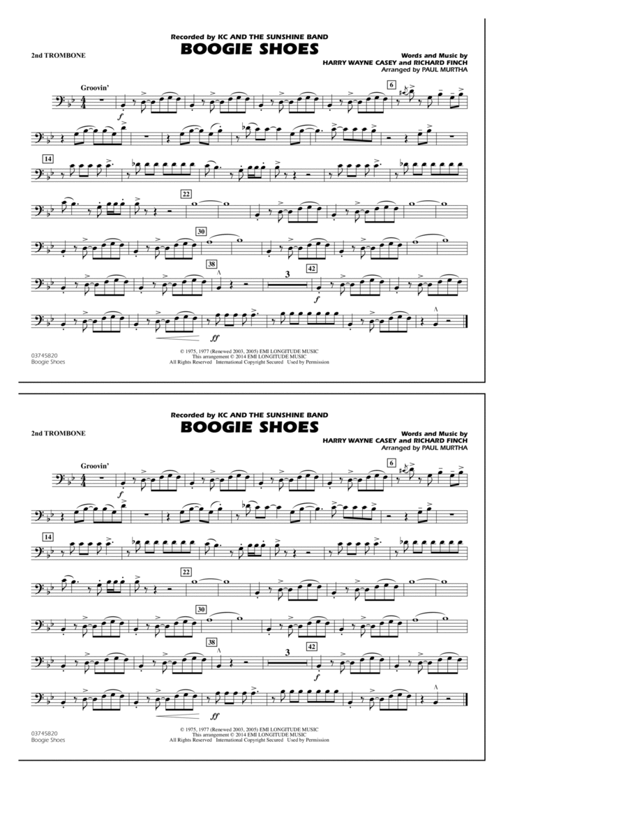 Boogie Shoes - 2nd Trombone Marching Band scores gallery preview page 1