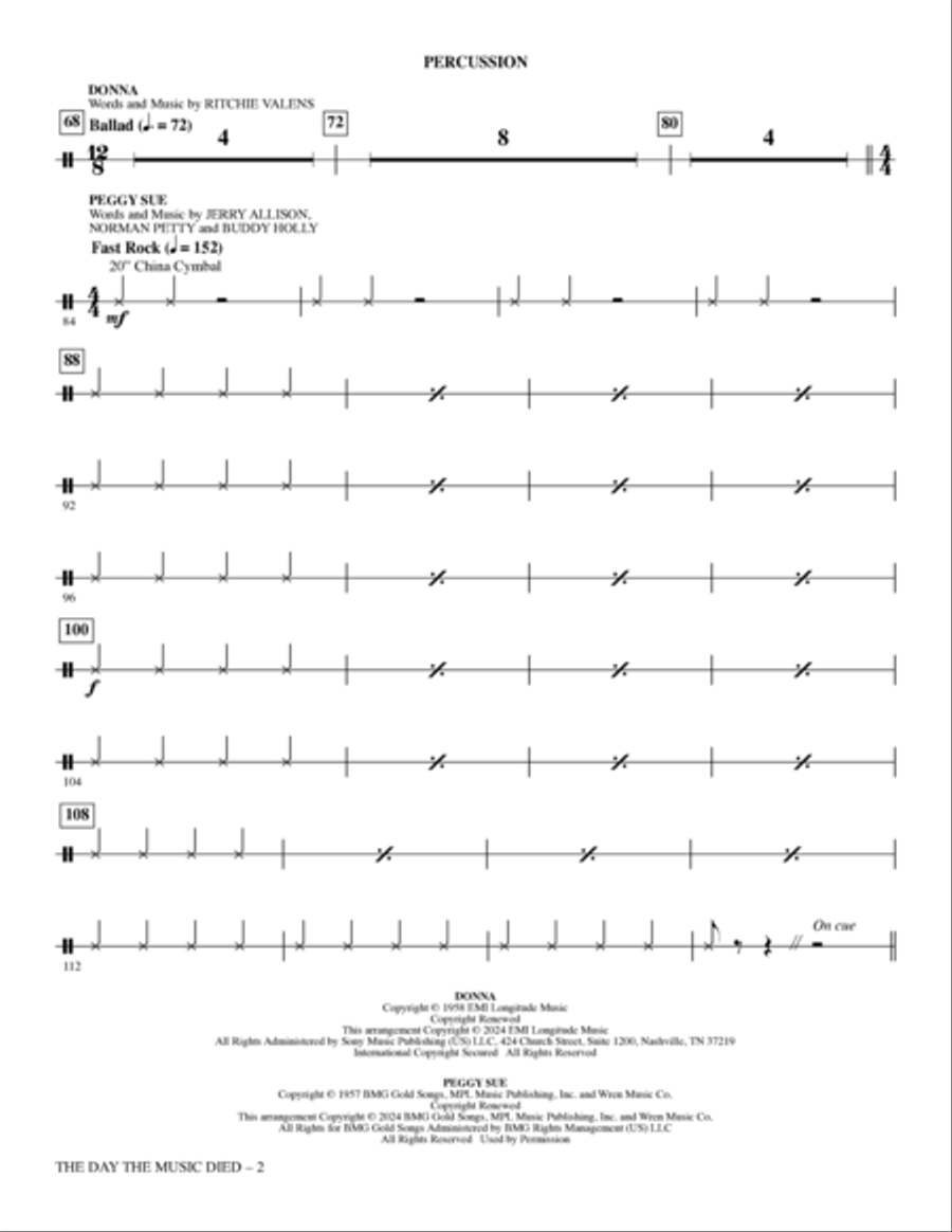 The Day The Music Died - Percussion