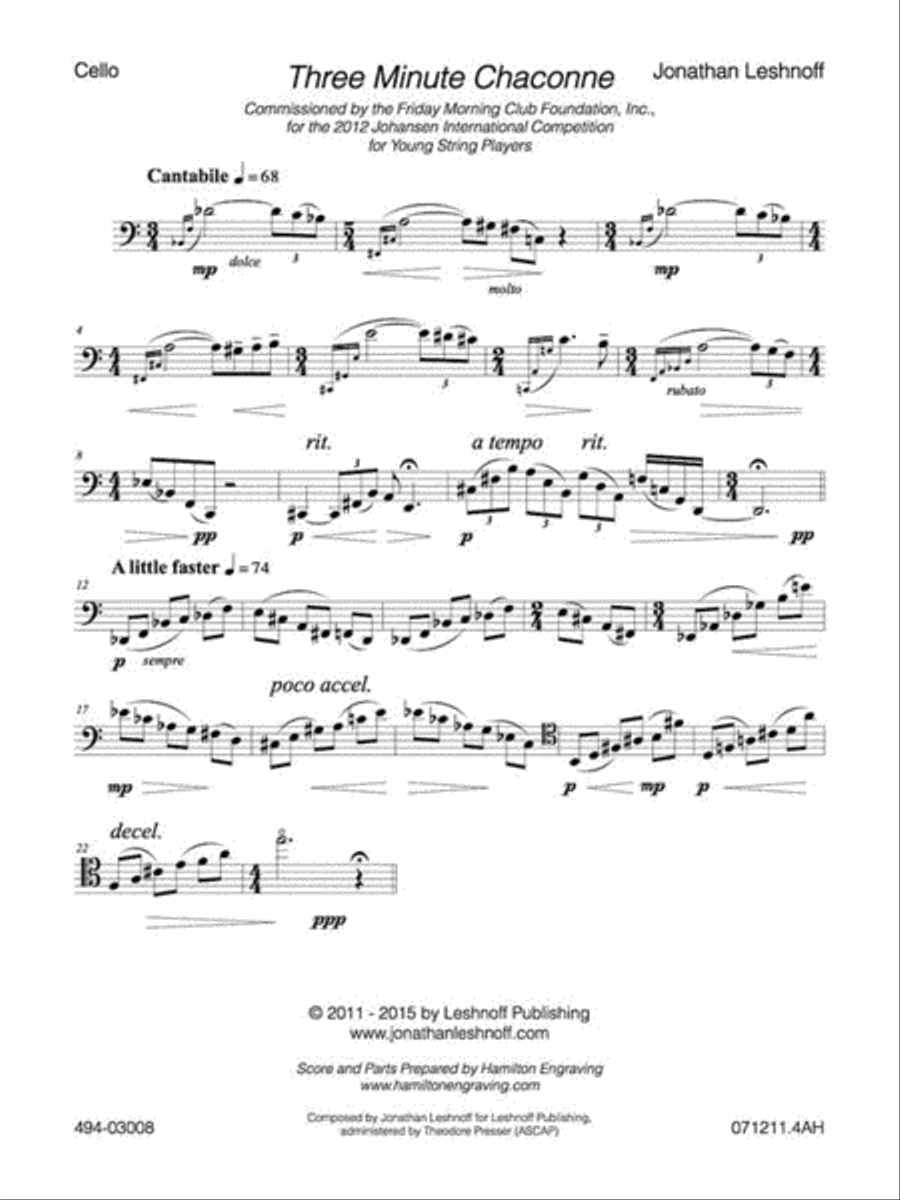 Three Minute Chaconne - Cello Chamber Music scores gallery preview page 2
