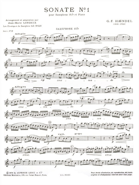 Classique Saxophone Sib No.113: Sonate No.1