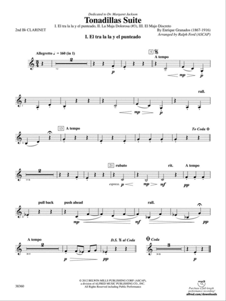 Tonadillas Suite: 2nd B-flat Clarinet Concert Band scores gallery preview page 1