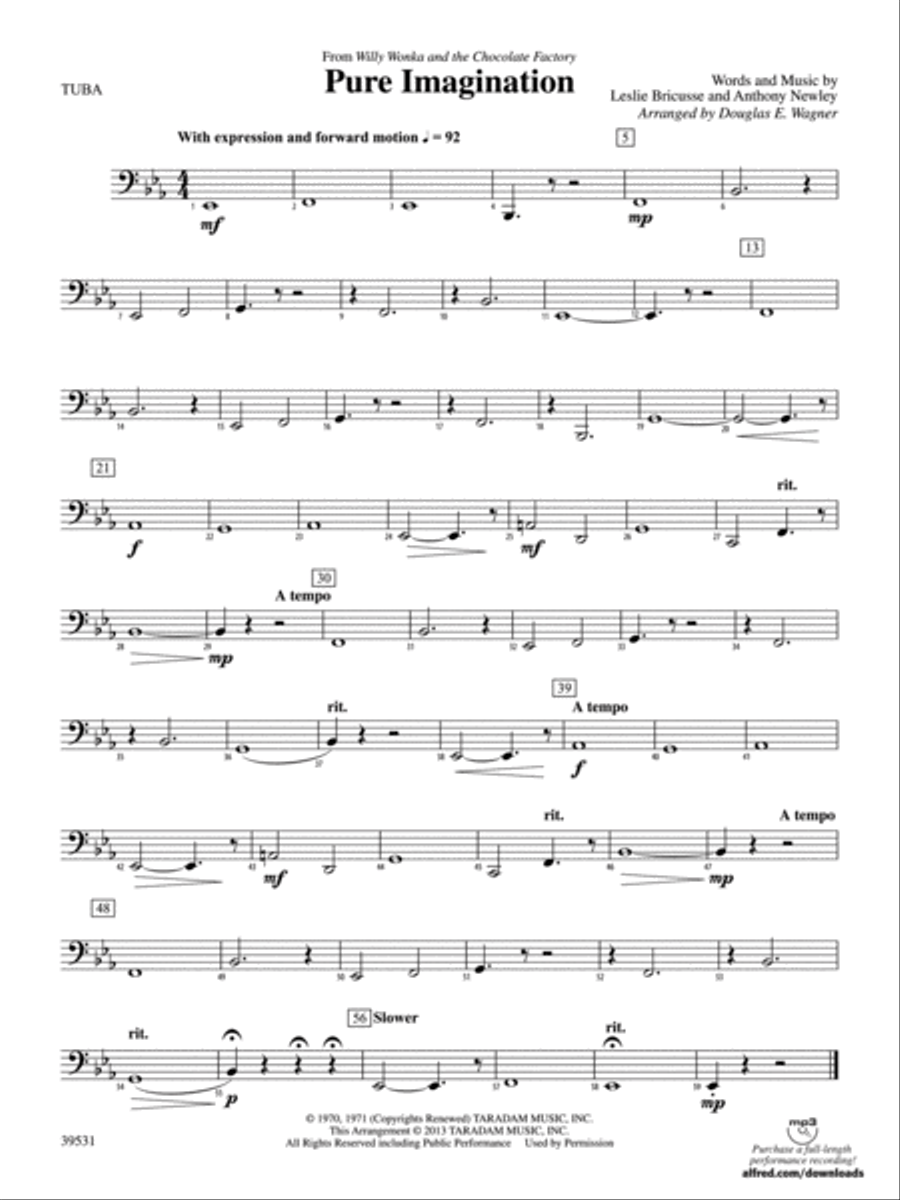 Pure Imagination (from Willy Wonka and the Chocolate Factory): Tuba Concert Band scores gallery preview page 1