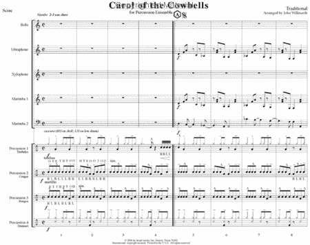 Carol of the Cowbells by Traditional Percussion Ensemble - Sheet Music