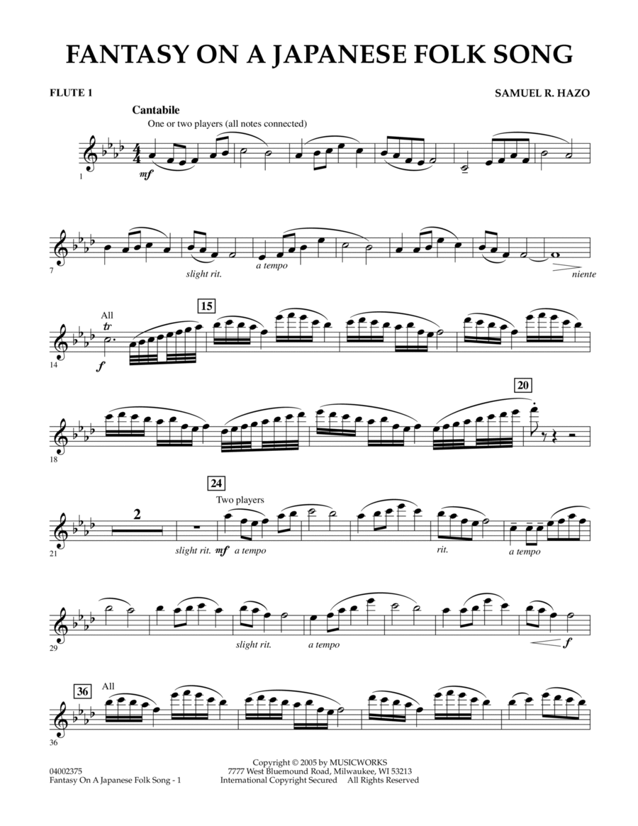 Fantasy On A Japanese Folk Song - Flute 1 Flute scores gallery preview page 1