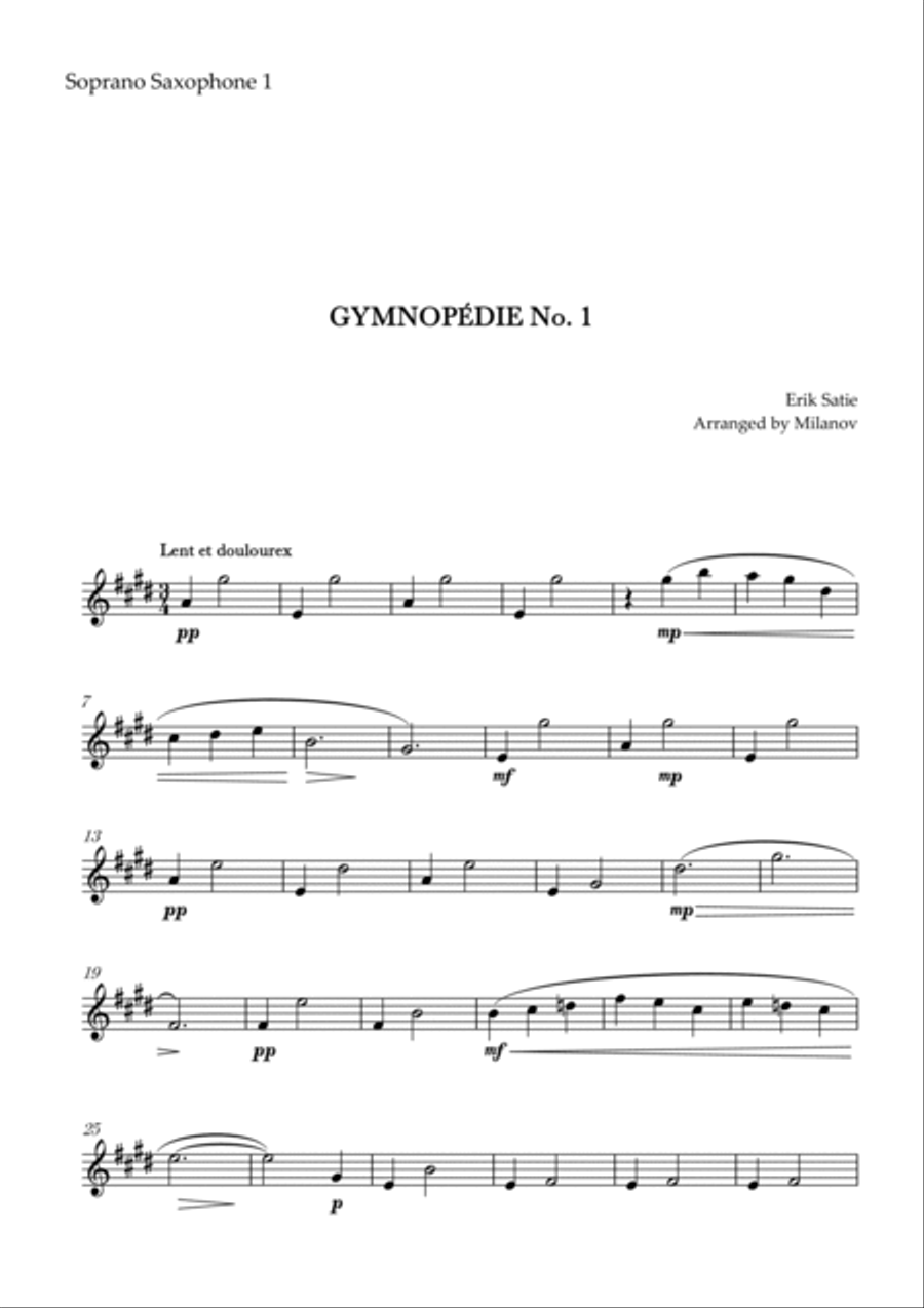 Gymnopédie no 1 | Soprano Saxophone Duet | Original Key |Easy intermediate Woodwind Duet scores gallery preview page 4