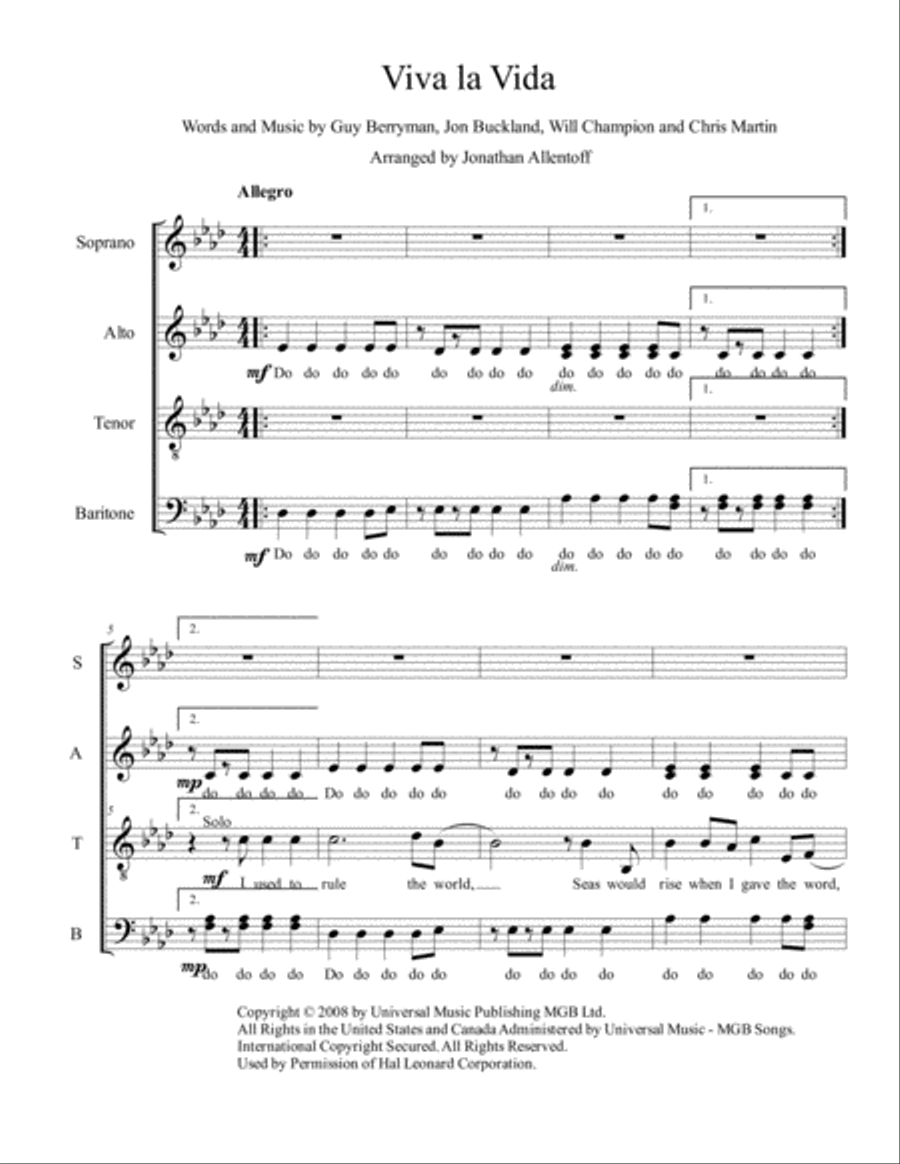 Viva La Vida 4-Part scores gallery preview page 2